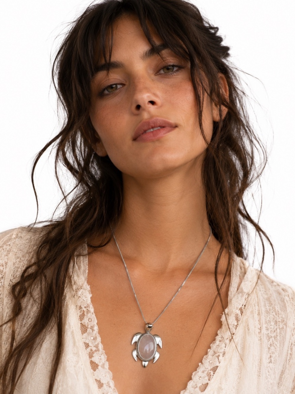 Rose Quartz Turtle Pendant Silver Necklace